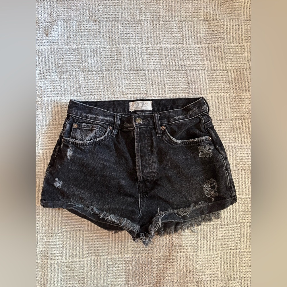Free People Black Distressed Denim Shorts